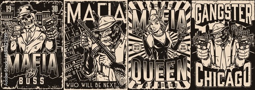 Monochrome posters collection with mobsters