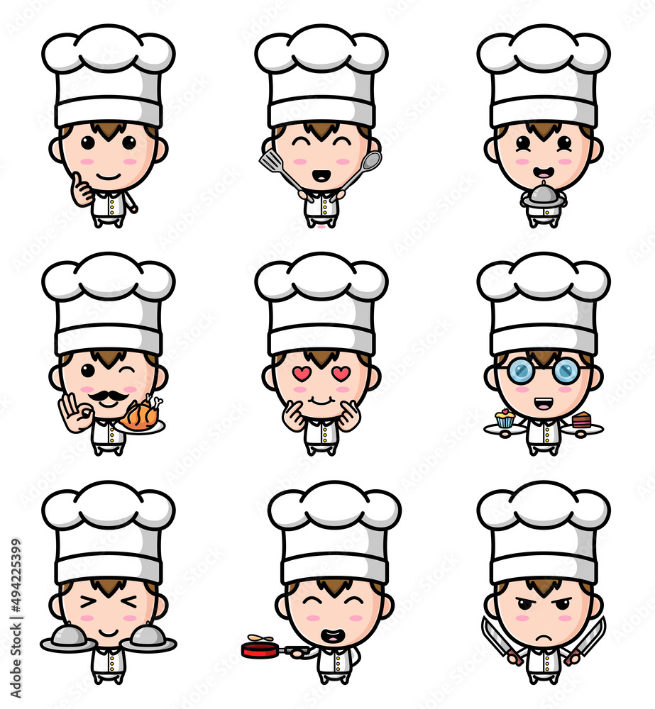 The cute chef boy in the kitchen of the mascot bundle set The cute chef boy in the kitchen of the mascot bundle set