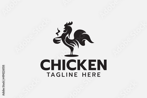 chicken soup and cafe logo with a rooster holding a bowl.
