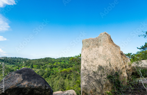 Big rock in the mountains and blue sky