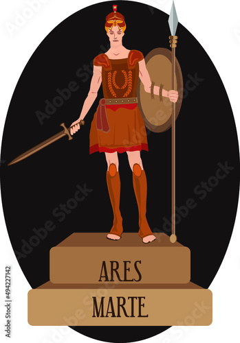 Vector illustration isolated of mythological God Greek and Roman, Ares, Marte.