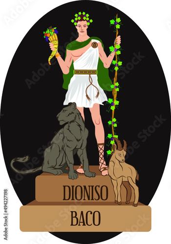 Vector illustration isolated of mythological God Greek and Roman, Dioniso, Baco.