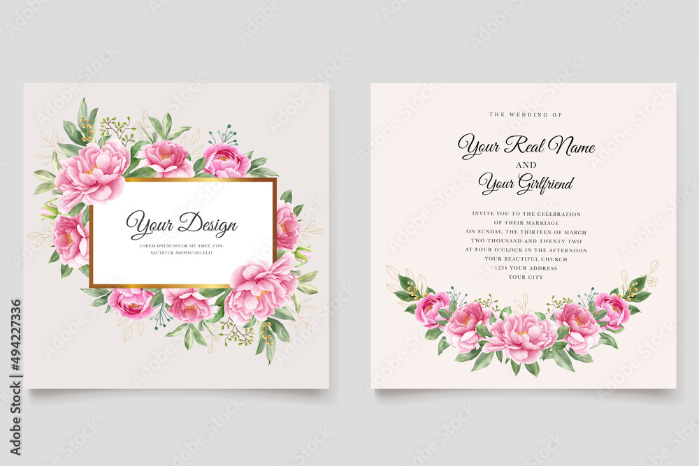 elegant watercolor peonies wedding invitation card set elegant watercolor peonies wedding invitation card set