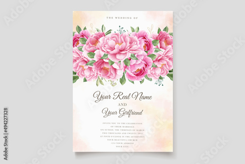 elegant watercolor peonies wedding invitation card set