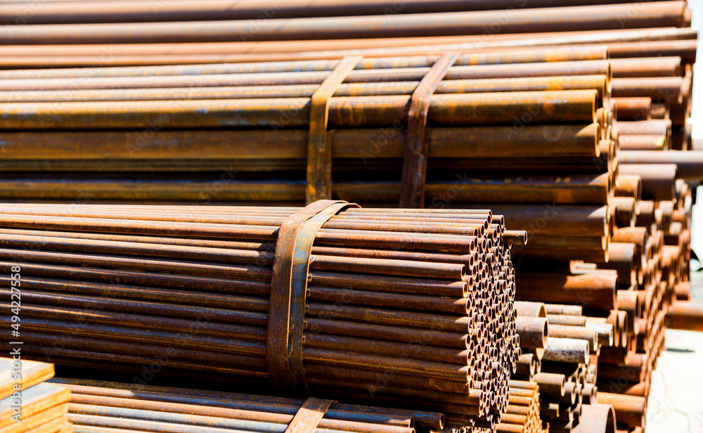Stack of round metal tubes Stack of round metal tubes