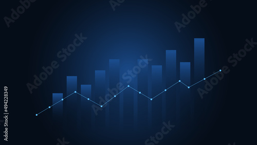 bar chart with line indicator show business effectiveness on dark blue background