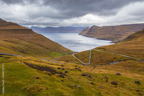 Mountain landscape on the island of Eysturoy, Faroe Islands. photo