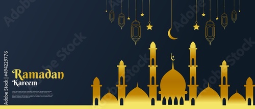 Ramadan Kareem or Eid Mubarak Islamic background design for greeting card, banner, event or poster
