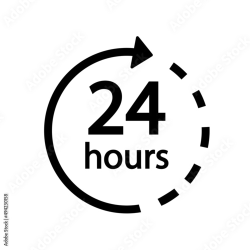 Twenty four hour with arrow loop icon, 24 hours cyclic sign, Opened order execution or delivery, All day business and service, Vector design illustration