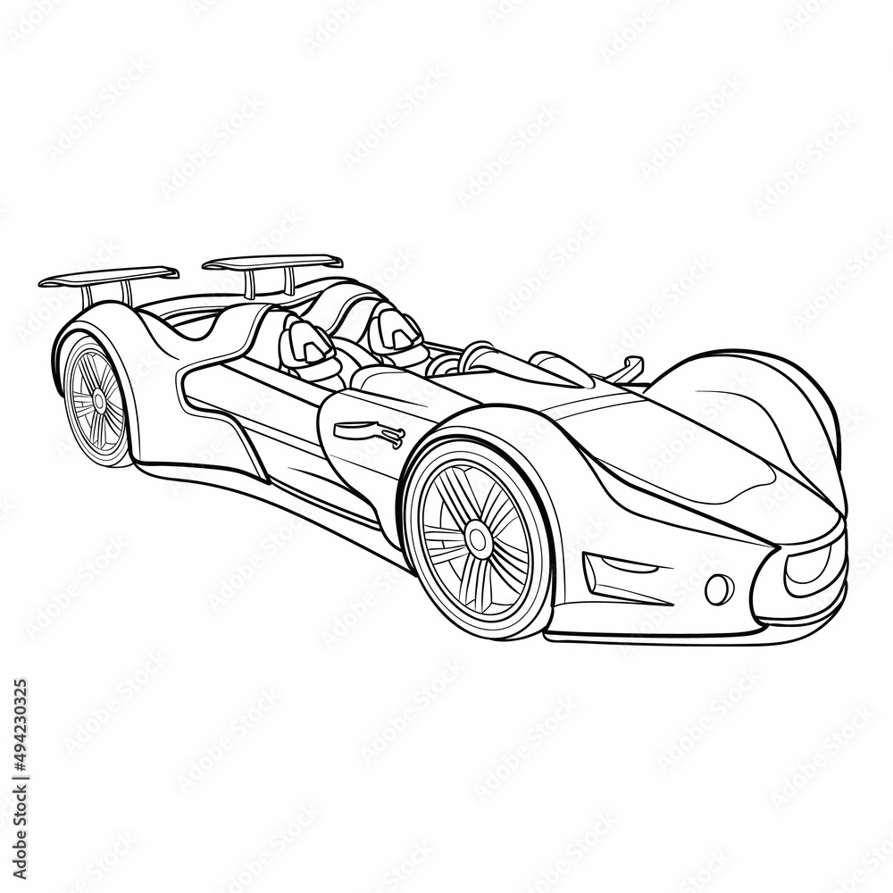 sketch, cartoon illustration, passenger sports car, coloring book, isolated object on a white background, vector,