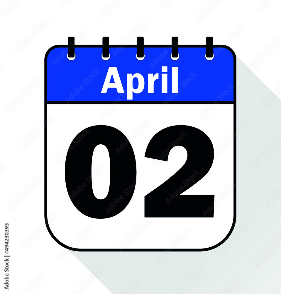 April day 2 blue - Calendar Icon - Vector Illustration
