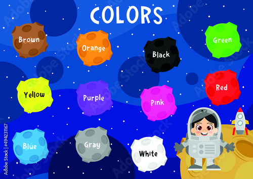 Cute astronaut poster on colors for kids