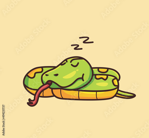 cute snake sleep on the ground. cartoon animal nature concept Isolated illustration. Flat Style suitable for Sticker Icon Design Premium Logo vector. Mascot Character