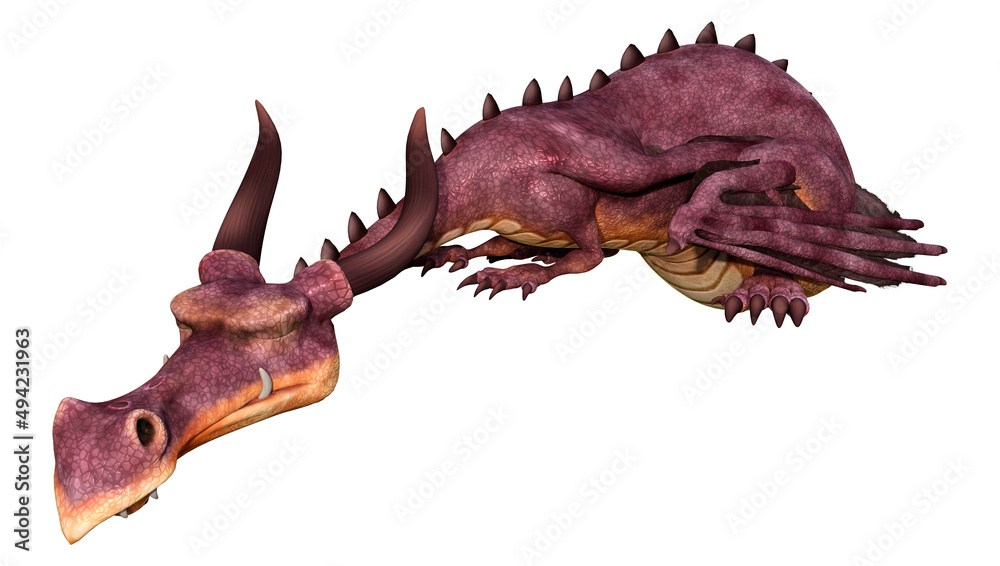 Fototapeta premium 3D Rendering Fairy Tale Dragon on White
