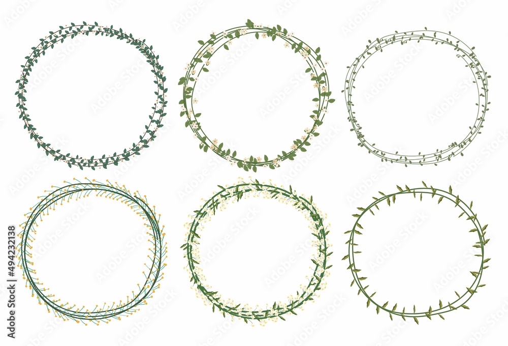 Set of beautiful flower wreath, floral frames set. Vector illustration.