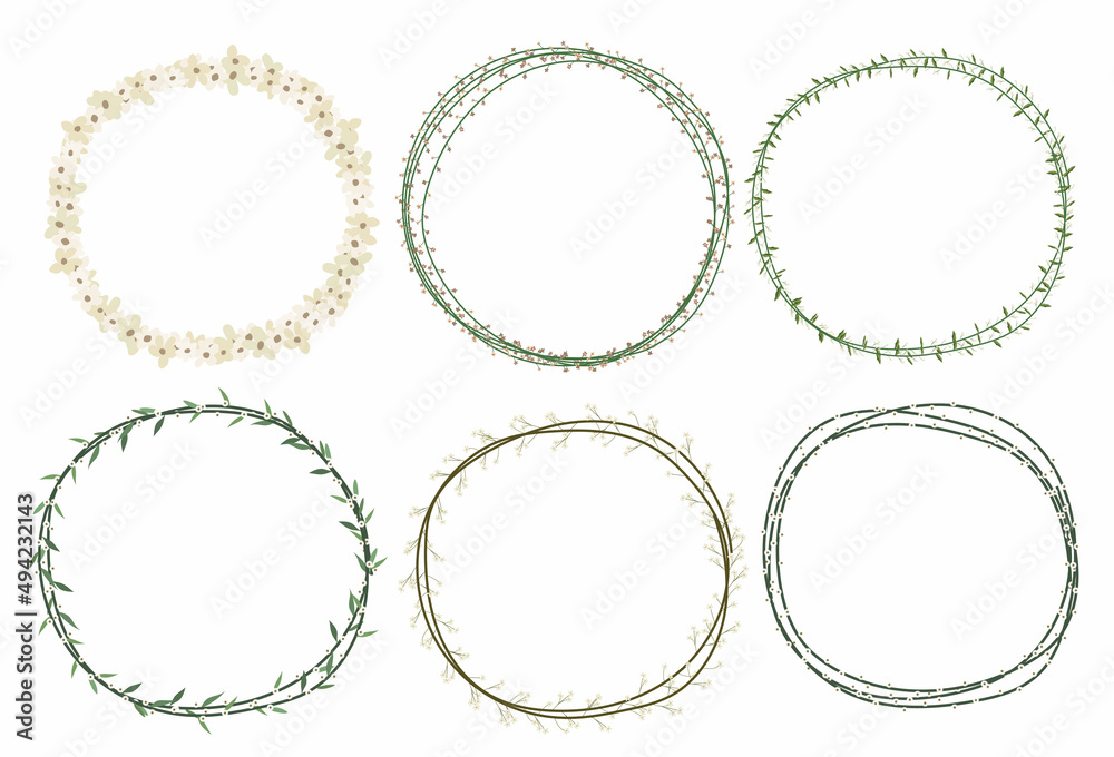 Set of beautiful flower wreath, floral frames set. Vector illustration.