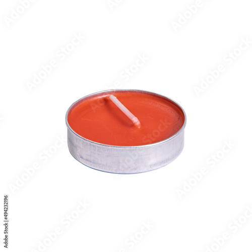 Red tea scented candle on a white background isolated, close-up, for an online store