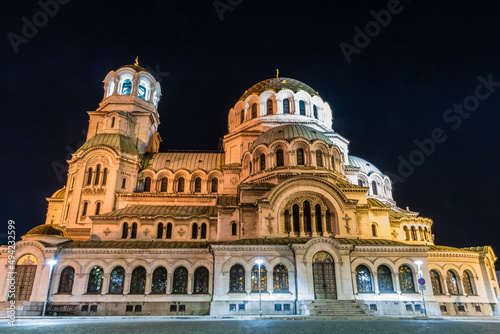 Night view of the St. Alexander Nevsky Cathedral in the capital of Bulgaria Sofia © Takashi Images