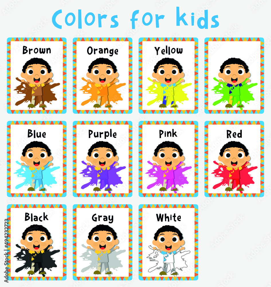 Children's flash cards with paint on them on colors Children's flash cards with paint on them on colors