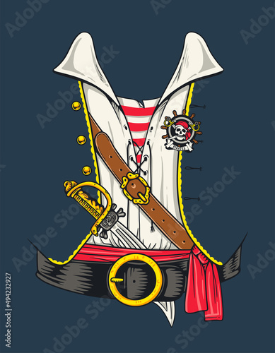 Vintage Pirate shirt costume suit. Hand drawn vector clip art