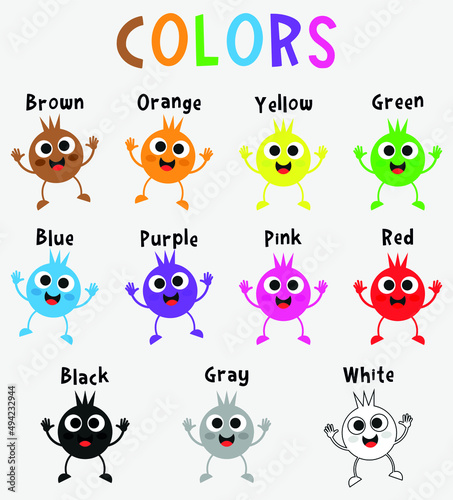 Cute emojis poster on colors for kids