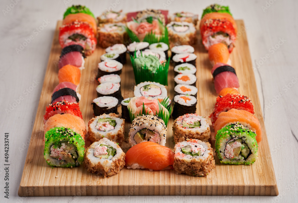Variety of sushi freshly prepared Variety of sushi freshly prepared
