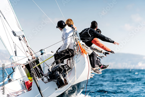 Sailing boat in light wind during regatta competition Fototapet