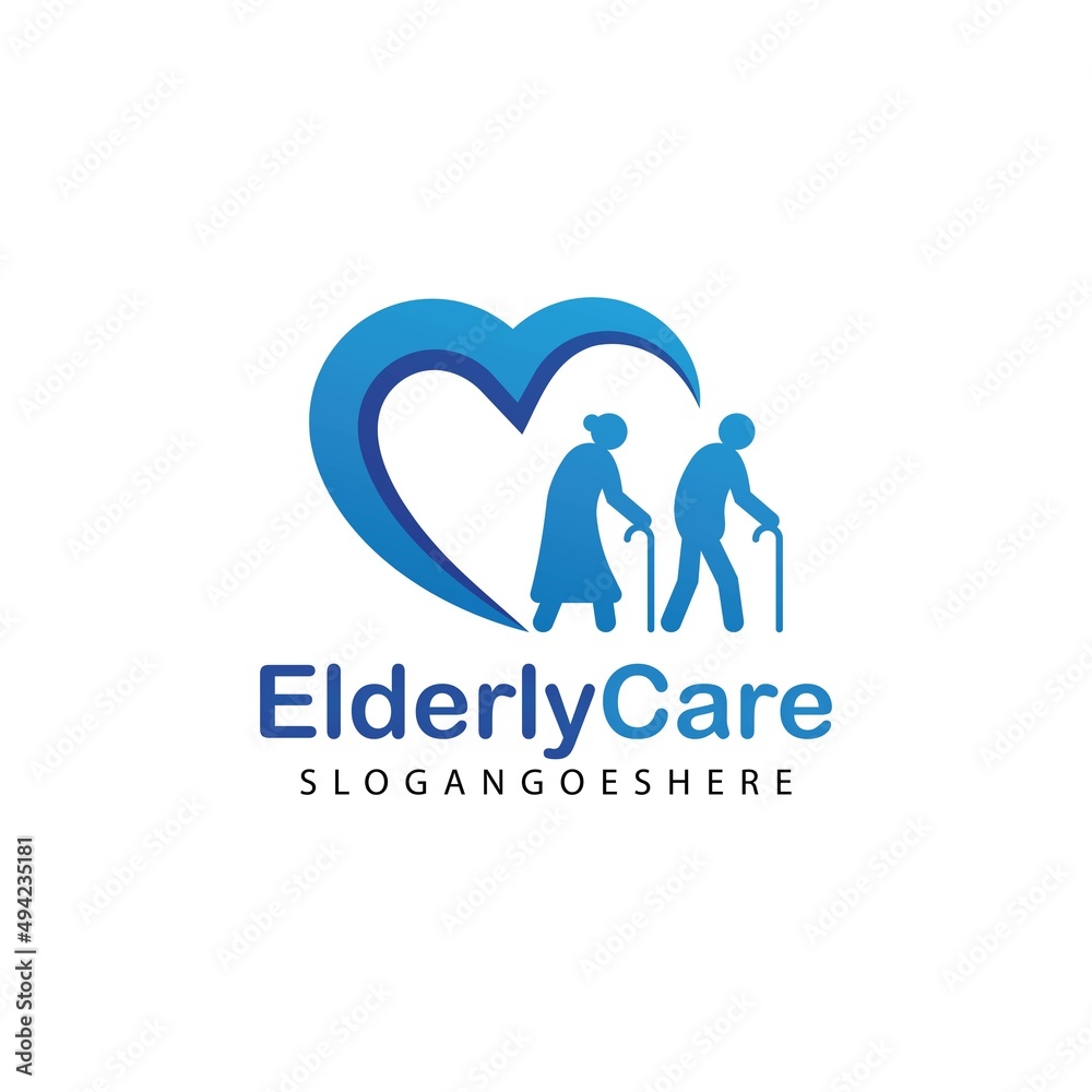 Elderly healthcare heart shaped logo. Nursing home sign Elderly healthcare heart shaped logo. Nursing home sign