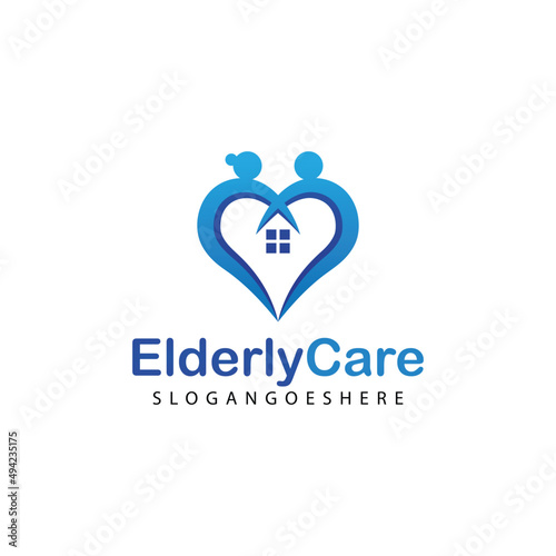 Elderly healthcare heart shaped logo. Nursing home sign