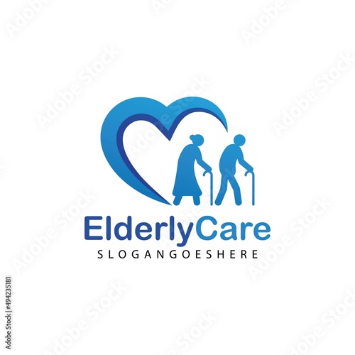 Elderly healthcare heart shaped logo. Nursing home sign