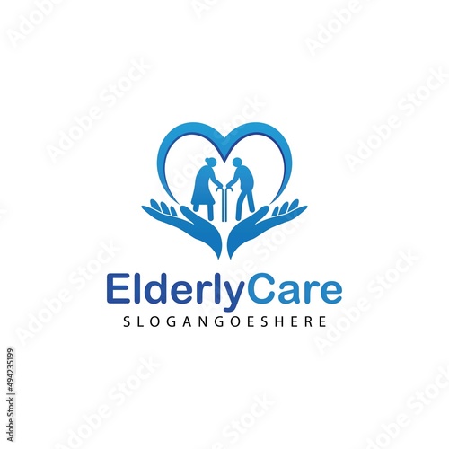 Elderly healthcare heart shaped logo. Nursing home sign
