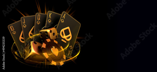 casino crabs dice cards poker balckjack baccarat and chips gold  3d render 3d rendering illustration 