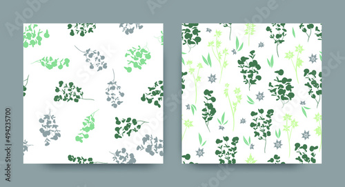 Seamless Floral Pattern. Summer Foliage Border. Nature Fabric Design. Eucalyptus Pattern. Vector Palm Trees. Fashion Botanical Texture. Elegant Botanic Print. Herbal Floral Pattern.