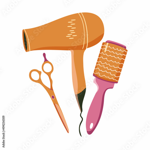Vector set of  tools and accessories for hairdresser. Hand drawn illustration