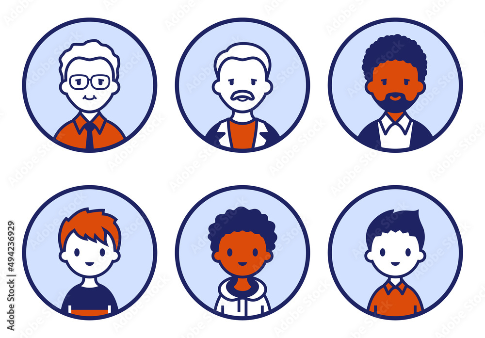 Old men and children avatars flat icon set Old men and children avatars flat icon set