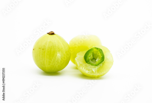 gooseberry fruits or Amalaki slice isolated on white background. macro