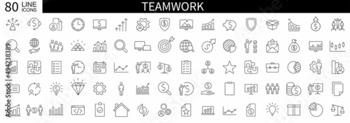 Business teamwork. Set of 80 Teamwork web icons in line style. Team building  work group and human resources minimal thin line web icon set. Vector illustration