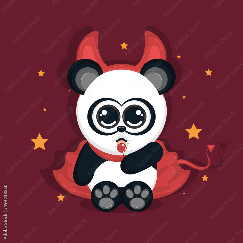 Isolated cute panda cartoon character with a demon costume Vector Isolated cute panda cartoon character with a demon costume Vector