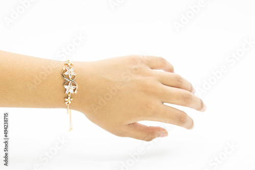 silver jewelry bracelet over on white background