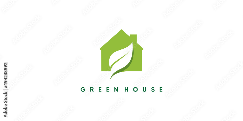 Green house logo design with creative modern concept Premium Vector