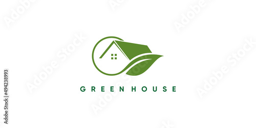 Green house logo design with creative modern concept Premium Vector