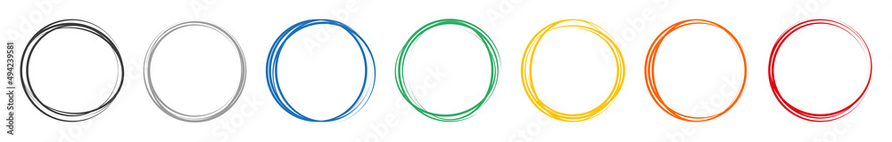 Set of creative of circle line sketch. Colorful circular scribble, pencil or pen graffiti. Graphic element for message note mark, abstract circular doodle, scribble. Vector. Set of creative of circle line sketch. Colorful circular scribble, pencil or pen graffiti. Graphic element for message note mark, abstract circular doodle, scribble. Vector.