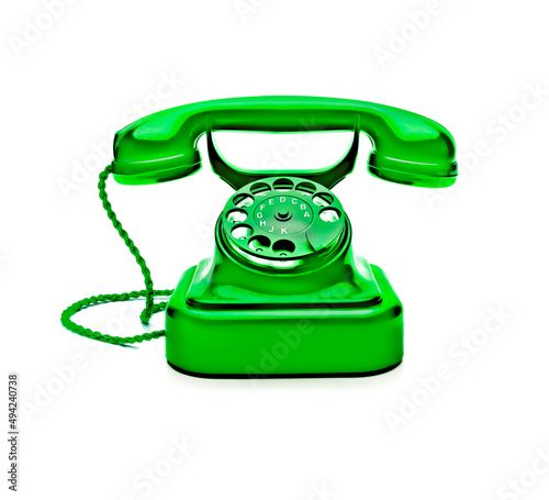 Telefon in grüner Farbe freigestellt auf weißem Hintergrund