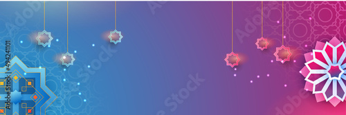 Stylish blue golden mosque design islamic banner background