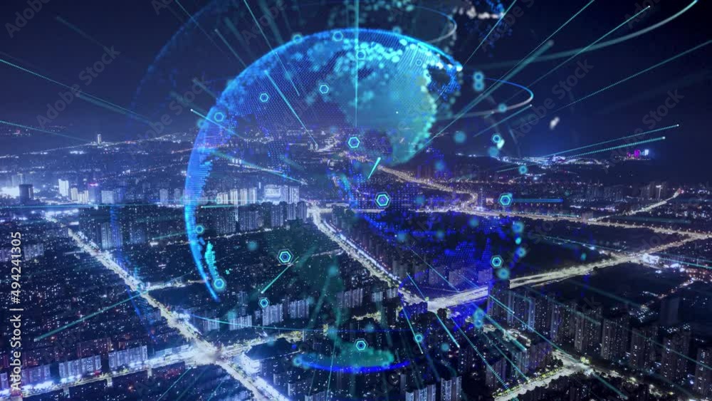 smart Connected city skyline. Futuristic network concept, city Technology