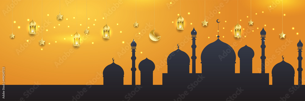Stylish golden mosque design islamic banner background