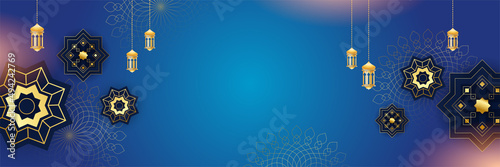 Stylish blue golden mosque design islamic banner background