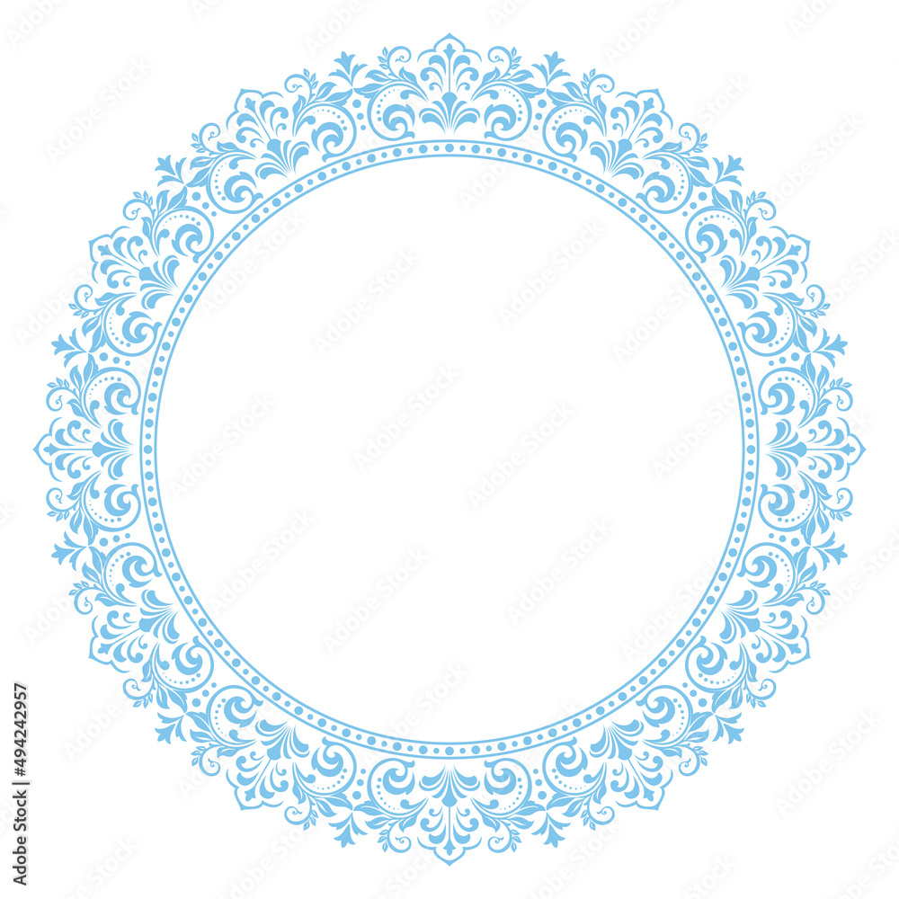 Decorative frame Elegant vector element for design in Eastern style, place for text. Floral blue and white border. Lace illustration for invitations and greeting cards Decorative frame Elegant vector element for design in Eastern style, place for text. Floral blue and white border. Lace illustration for invitations and greeting cards