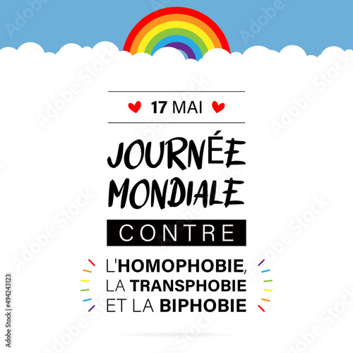 Journée mondiale contre l'homophobie, la transphobie et la biphobie - 17 mai - Titre et illustrations LGBT - LGBTQIA+