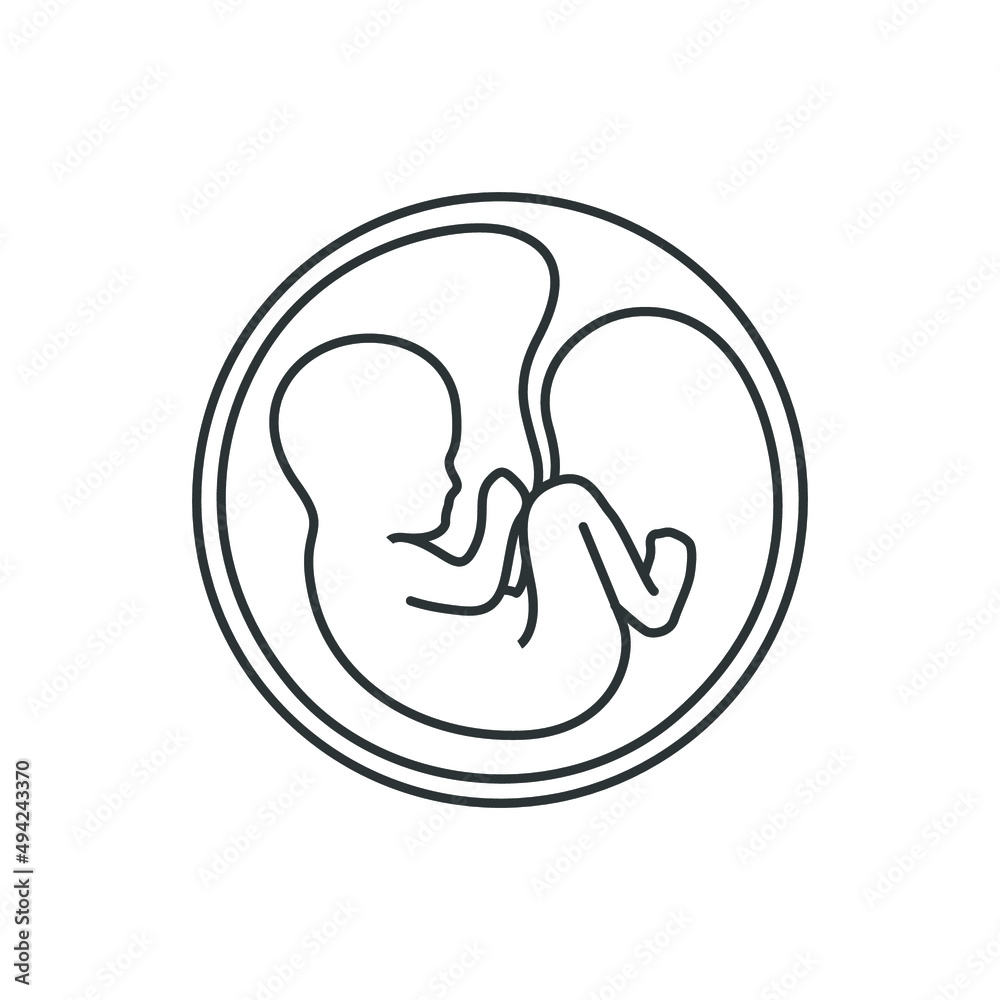 Baby fetus line icon in circle Baby fetus line icon in circle